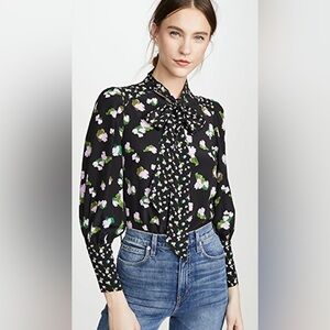 Tanya Taylor Susan Silk Top With Neck Tie In Brushed Floral Size 8